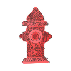Poster - Single continuous line drawing closeup of traditional red fire hydrant. Tool used by firefighters for extinguishing flames. Swirl curl style. Dynamic one line draw graphic design vector illustration