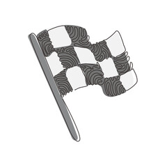 Poster - Continuous one line drawing flag icon. Racing sign or symbol. Checkered racing flag. Black and white flag. Finish, start mark. Swirl curl style. Single line draw design vector graphic illustration