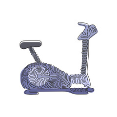 Poster - Single one line drawing bicycle exercise machine. Stationary exercise bike gym. Static bike for workout. Swirl curl style concept. Modern continuous line draw design graphic vector illustration