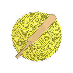 Poster - Continuous one line drawing traditional wood cricket bats. Wooden bat, game of cricket, sports equipment for cricket. Swirl curl circle background style. Single line design vector graphic illustration