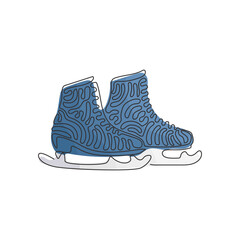 Poster - single continuous line drawing pair of figure skates. white women ice skates. freezing winter day. i