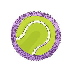 Poster - continuous one line drawing tennis ball. game, sport, competing, round. yellow tennis ball made of f