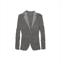 Poster - Single continuous line drawing Men formal suit. Men's jacket. Wedding men's suit, tuxedo. Clothes in business style. Swirl curl style. Dynamic one line draw graphic design vector illustration