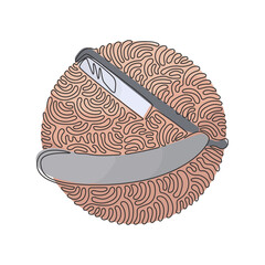 Poster - Continuous one line drawing Shaving razor. Realistic illustration of straight razor with handle and wet shave razors for men. Swirl curl circle background style. Single line draw design vector graphic