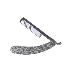 Poster - Single continuous line drawing Shaving razor. Realistic illustration of straight razor with handle and wet shave razors for men. Swirl curl style. One line draw graphic design vector illustration