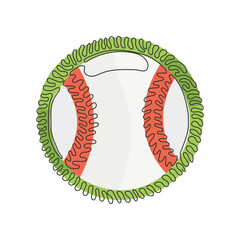 Poster - single continuous line drawing leather baseball ball. american traditional sports game. baseball bal