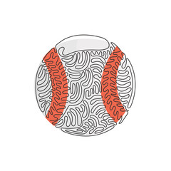Poster - Single continuous line drawing leather baseball ball. American traditional sports game. Baseball. Baseball ball and bats. Swirl curl style. Dynamic one line draw graphic design vector illustration