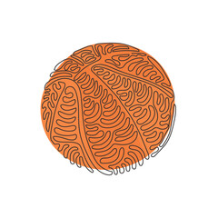 Poster - Single one line drawing Basketball ball icon symbol. Orange ball, sports concept. Team game tournament and competition. Swirl curl style. Modern continuous line draw design graphic vector illustration