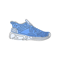 Poster - Single one line drawing fitness sneakers shoes for training, running shoe. Sport running shoe for training and fitness. Swirl curl style. Modern continuous line draw design graphic vector illustration