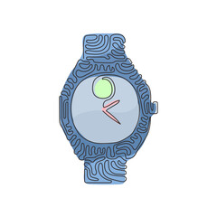 Poster - single continuous line drawing luxury steel watch with black fabric strap. classic silver men wrist 