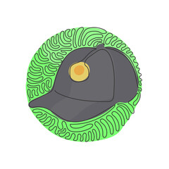 Poster - Continuous one line drawing White Baseball Cap as a sports symbol. Unisex Outdoor Sport Baseball, Golf, Tennis, Uniform Cap Hat. Swirl curl circle background style. Single line draw design vector