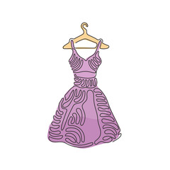 Poster - single continuous line drawing elegant dress on shoulders icon. dress hanger. clothing store. fashio