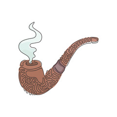 Poster - Single continuous line drawing smoking pipe with smoke. Tobacco pipe isolated. Tube for smoking tobacco. Personal smoking pipe. Swirl curl style. One line draw graphic design vector illustration