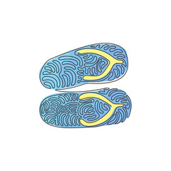 Wall Mural - Continuous one line drawing flip flops icon. Cute and colorful summer flip flops for beach holiday designs. Beach sandals. Swirl curl style. Single line draw design vector graphic illustration