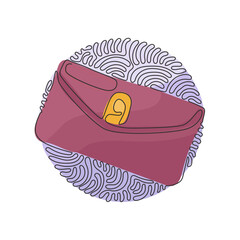 Poster - Single one line drawing woman wallet. Wallet, money purse, money pocket. Women's things element. Swirl curl circle background style. Modern continuous line draw design graphic vector illustration