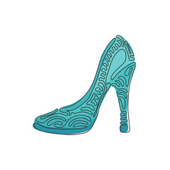 Poster - Continuous one line drawing women shoes icon. Lady high heels shoe outline. Fashion footwear design. Elegant women high heel shoe. Swirl curl style. Single line draw design vector graphic illustration