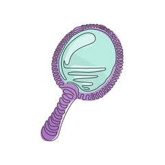 Poster - Continuous one line drawing Mirror with handle for make-up. Hand mirror. Blank handheld makeup mirrors. Female beauty accessories. Swirl curl style. Single line draw design vector graphic illustration