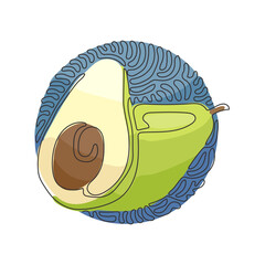 Poster - single one line drawing whole avocado and half with seed. healthy vegan vegetarian food. tasty appet