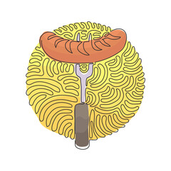 Poster - single one line drawing grilled sausage line and glyph icon, barbecue and food, sausage on fork sign