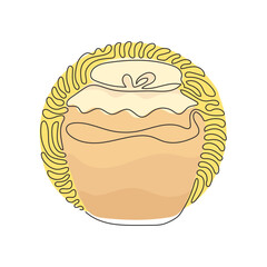Poster - Single one line drawing honey jar. Apiary vector symbol. Honey natural healthy food production. Swirl curl circle background style. Modern continuous line draw design graphic vector illustration