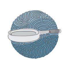 Poster - Continuous one line drawing frying pan vector. Kitchen items for cooking. Pan, saucepan, frying pan. Kitchenware at home. Swirl curl circle style. Single line draw design vector graphic illustration
