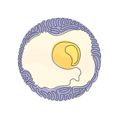 Poster - single continuous line drawing fried egg breakfast. omelet meal yolk logo. scrambled eggs. healthy f