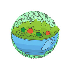 Poster - single continuous line drawing green salad of fresh vegetables in salad bowl. healthy appetizer for 