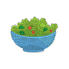 Poster - single one line drawing green salad of fresh vegetables in salad bowl. healthy appetizer for human b