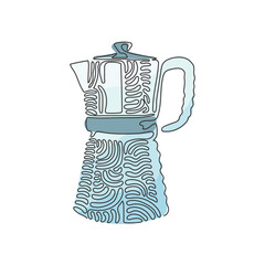 Poster - Single one line drawing Italian coffee maker, espresso machine, moka express, mocha coffee, moka pot. Coffee shop tools. Swirl curl style. Continuous line draw design graphic vector illustration