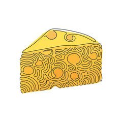 Poster - Continuous one line drawing cheddar cheese simple gradient logo with holes realistic triangle form. Tasty appetizer for breakfast. Swirl curl style. Single line draw design vector graphic illustration