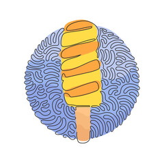 Wall Mural - Continuous one line drawing tasty popsicle twisted ice cream. Stick lolly ice-cream. Cold summer desserts. Swirl curl circle background style. Single line draw design vector graphic illustration