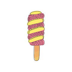 Poster - Single one line drawing tasty popsicle twisted ice cream. Stick lolly ice-cream. Delicious cold summer desserts. Swirl curl style. Modern continuous line draw design graphic vector illustration
