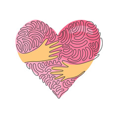 Poster - single continuous line drawing embrace heart shape design vector template. embracing icon or logo fo