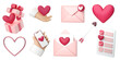 © Tatiana Sidenko - 3d romantic collection icons set. Hearts, love letters and gifts. Concept of love day, Valentines day, social media likes, wedding event. 3d high quality render isolated
