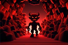Satan In Hell - The Devil Is A Red Demon Living In The Hellish Underworld Of Catholic Religions. This Character Is Made By Generative AI To Represent Beelzebub, The Prince Of Darkness Himself