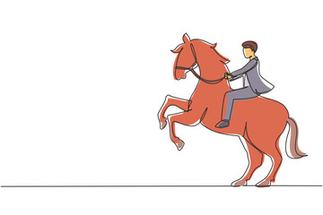 Poster - single continuous line drawing businessman riding horse symbol of success. business metaphor concept