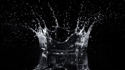 Wall Mural - super slow motion shot of water crown splash isolated on black background at 1000fps.