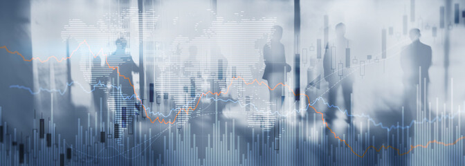 Poster - Silhouettes of people on the background of financial graphs and charts