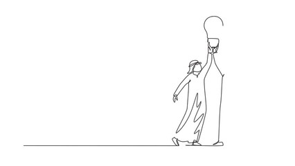 Poster - animated self drawing of continuous line draw achievement, winning, teamwork. team arabian businessm