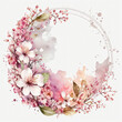 © RocknRoller Studios - Valentine's Day Frame with Pink Watercolor Flowers. Romantic Circle Design with copy-space.
