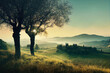 Beautiful tuscan valley in afternoon sunlight (Generative AI)