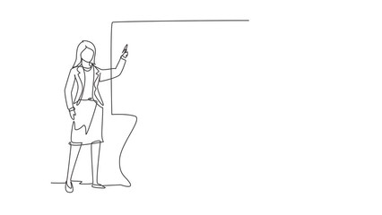 Poster - animated self drawing of continuous line draw teacher professor standing in front of blackboard teac