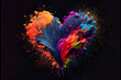 canvas print picture - Ein Herz bestehend aus bunten Farbspritzern auf schwarzem Hintergrund als Artwork
