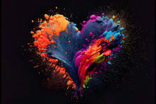 Ein Herz Bestehend Aus Bunten Farbspritzern Auf Schwarzem Hintergrund Als Artwork
