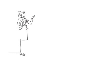 Poster - self drawing animation of single line draw teacher, professor standing in front of classroom teachin