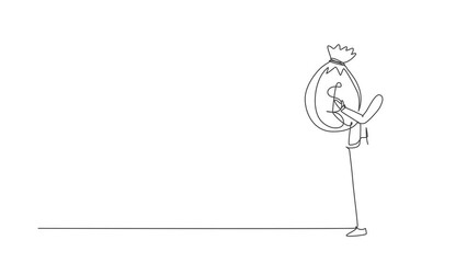 Poster - Animated self drawing of single continuous line draw businessman holding large bag full of money. Smiling man walking and carrying big heavy sack full of cash money. Full length one line animation