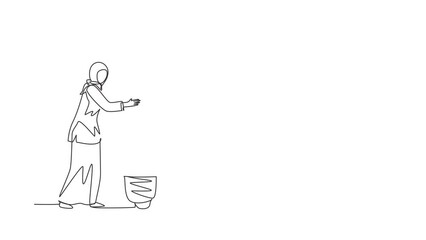 Poster - Animated self drawing of continuous line draw businesswoman hugs big lightbulb. Female with light idea bulb. Business success, creative, inspiration, business startup. Full length one line animation