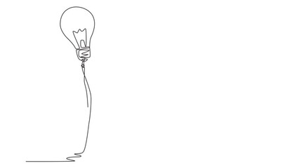 Poster - self drawing animation of single line draw businessman flying holding bulbs. big idea to solve busin