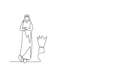 Poster - Animated self drawing of continuous line draw businessman leaning on giant lightbulb, business idea. Business people ideas leaning against the lamp symbol is good idea. Full length one line animation