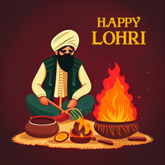 Wall Mural - Holiday greetings background for celebrating harvest festival of Punjab India Lohri. Generating Ai.